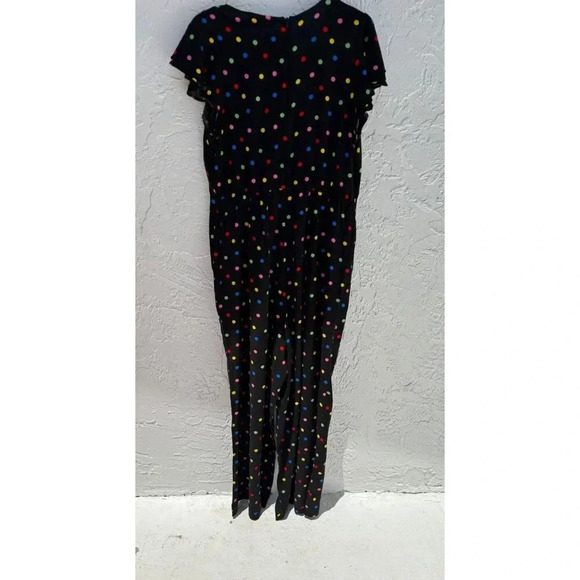 Eloquii Womens Flounce Sleeve Keyhole V Neck Polka Dot Jumpsuit Black Sz 14 - Picture 4 of 11